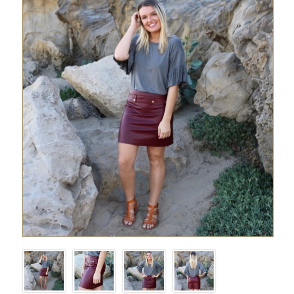 Deep Red Pleather Skirt boho